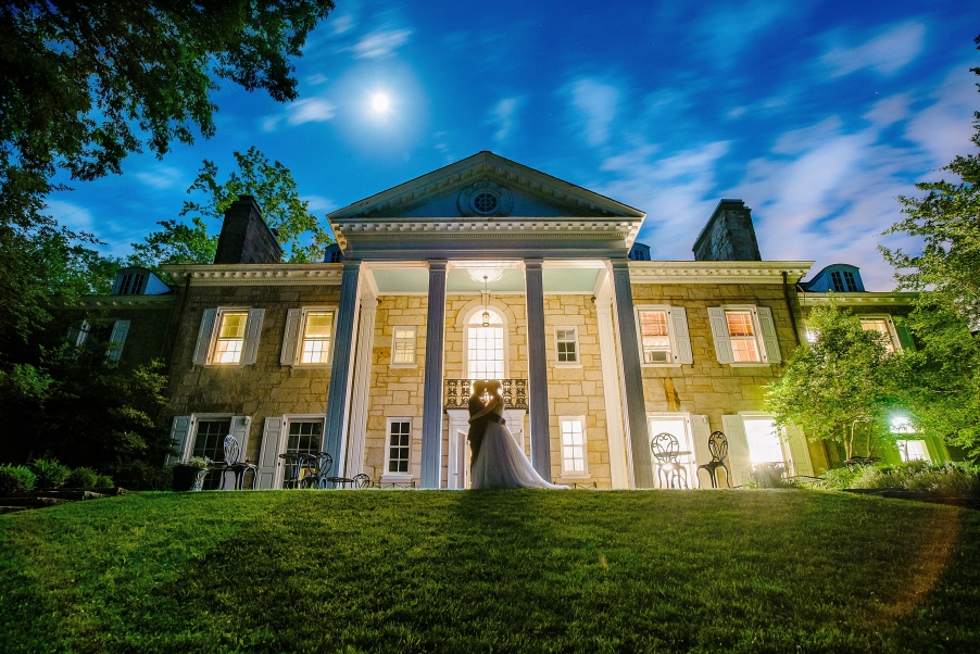 Lantern court night wedding portrait