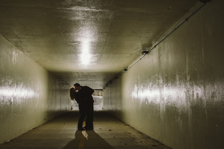 Romantic Silhouette in a long tunel