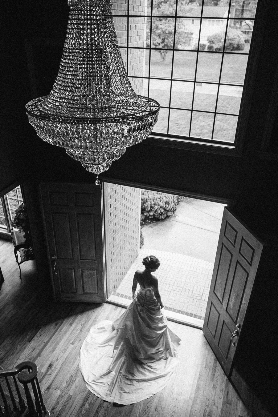 back of the dress and chandelier
